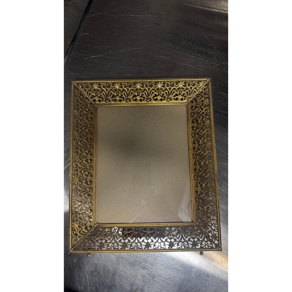 Vintage Ornate Brass Filigree Picture Frame Gold Tone Hollywood Regency 8x10